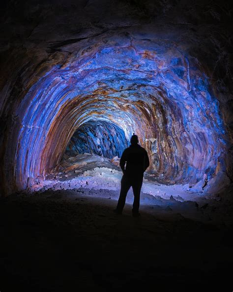 Hiking underground through the Lava River Cave near Flagstaff, Arizona ...