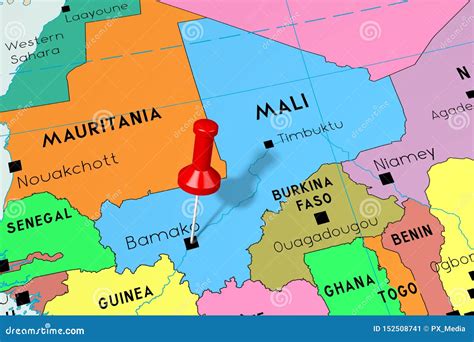 Malí, Bamako - Capital, Fijado En Mapa Político Stock de ilustración ...