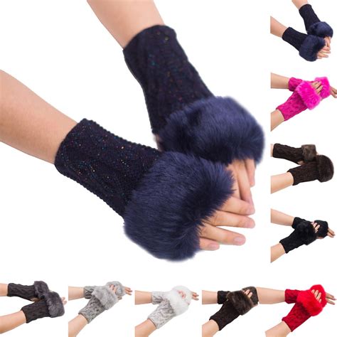 Faux Rabbit Fur Mittens Women Girl Winter Fingerle... – Vicedeal