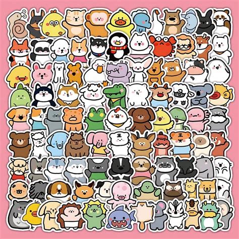 100 Pcs Cute Cartoon Colorful Animal Stickers, Children Reward Notebook ...