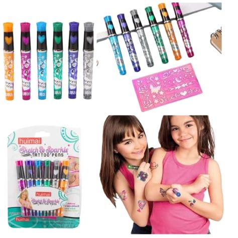 NEW PINCH Tattoo Pens Children 6 Glitter Tattoo Pens for the Skin with ...