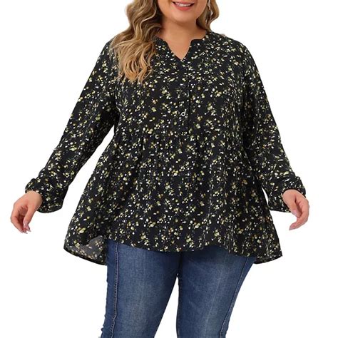 Women's Plus Size Floral V Neck Half Placket Casual Chiffon Blouse