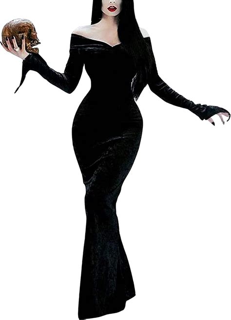 Adulte Morticia Addams Costume Addams Famille Mercredi Robe À Manches ...