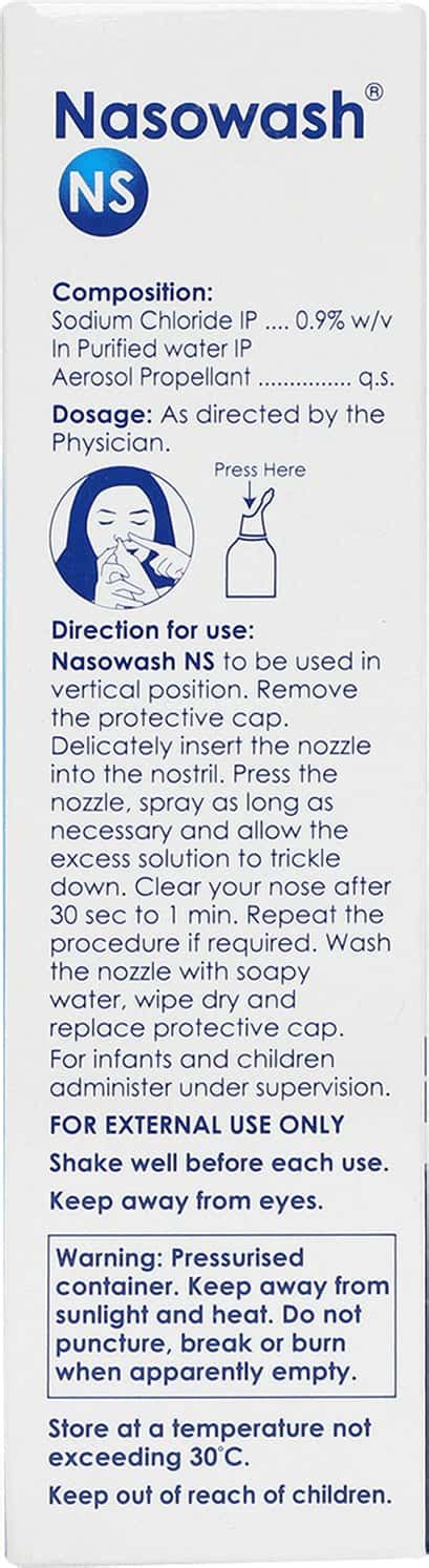 Buy NASOWASH NS BOTTLE OF 100ML NASAL SOLUTION SPRAY Online & Get Upto ...