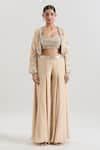 Buy Beige Silk Mirrors Scoop , Round Embroidered Cropped Jacket Sharara ...