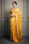 Buy Yellow Organza V Neck Saree With Blouse For Women by Stotram Online ...