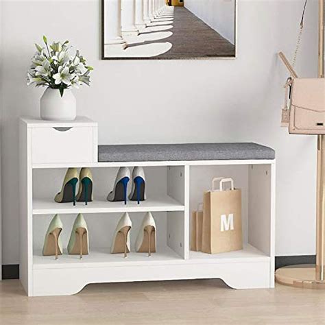 Leyo White Shoe Storage Bench with Cushion Seating - India | Ubuy
