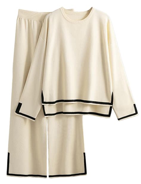 Lviefent Womens Sweater Sets Long Sleeve Knit Pullover Tops Wide Leg ...