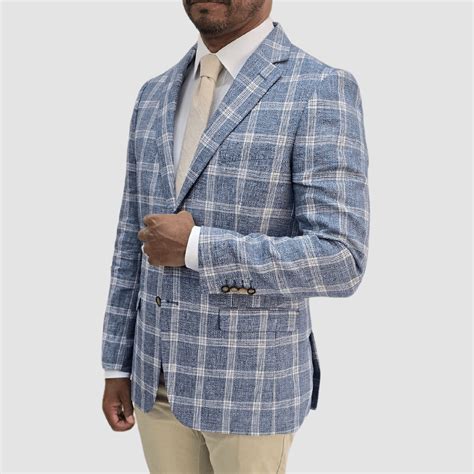 Jenson Mens Slim Fit Aaron Linen Sports Jacket in Blue Check - Mens ...