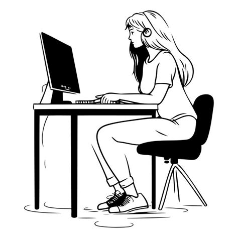Woman Working On Computer Cartoon 的图像结果