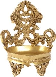 Two Moustaches Ethnic Vintage Design Brass Carving Diya on Three Carved ...