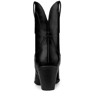 Women's Mid Calf Memory Round Toe Block Heel Western Boots