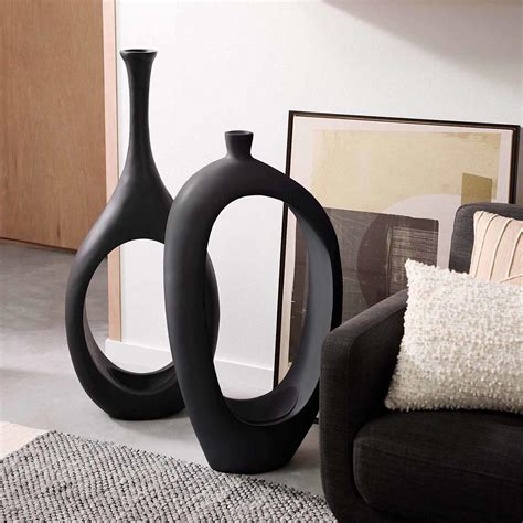 Black Open Circle Floor Vase, 48"