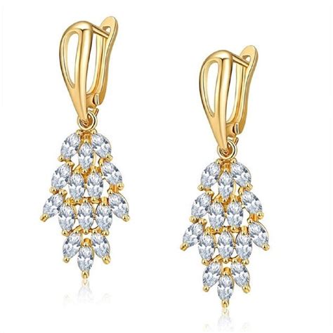Buy Fabula 18K Gold Plated Floral Teardrop Cluster Cubic Zirconia ...