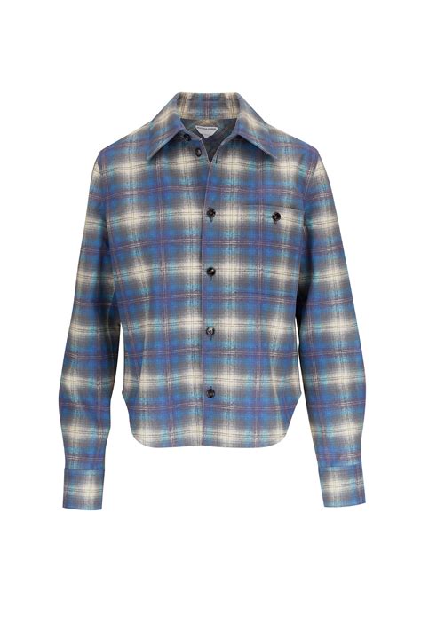 Bottega Veneta - Light Blue Flannel Check Print Leather Shirt