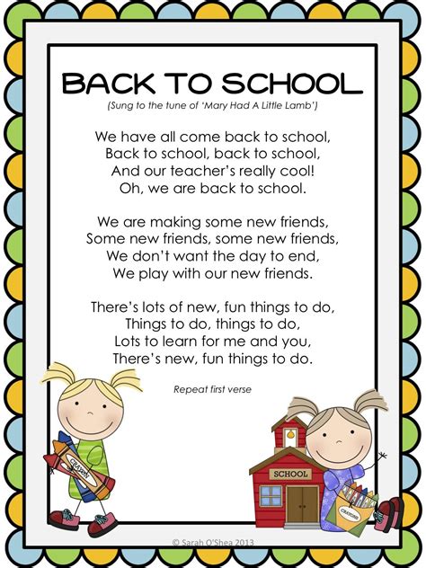FREE Back To School Song | School songs, Preschool songs, School themes