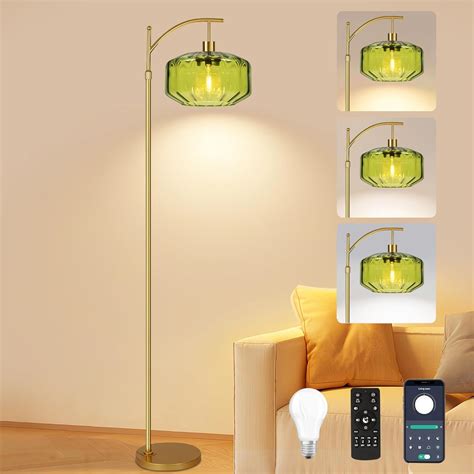Gold Floor Lamps for Living Room Bedroom,Glass Floor Lamp with Remote ...