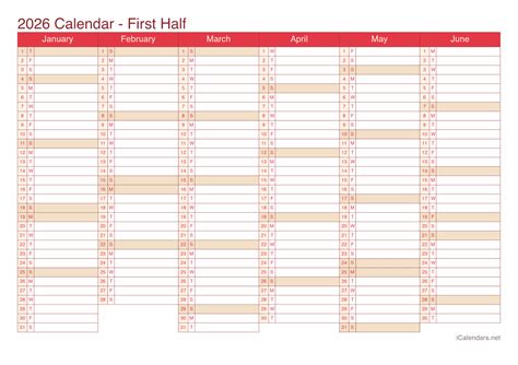 2026 Calendar Excel - Free Printable Templates