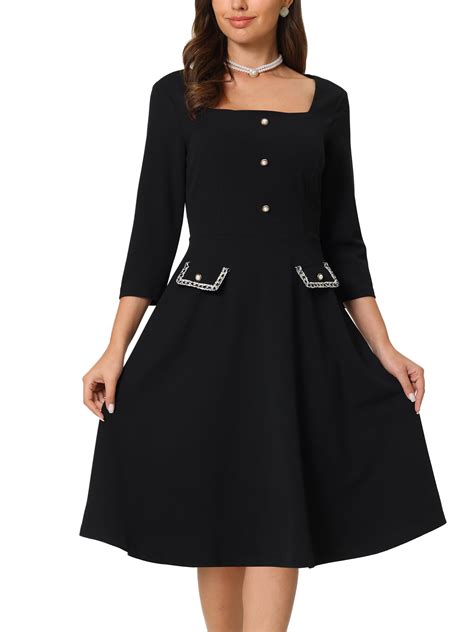 INSPIRE CHIC Women's A-Line Dress Half Sleeve Button Decor Square Neck ...
