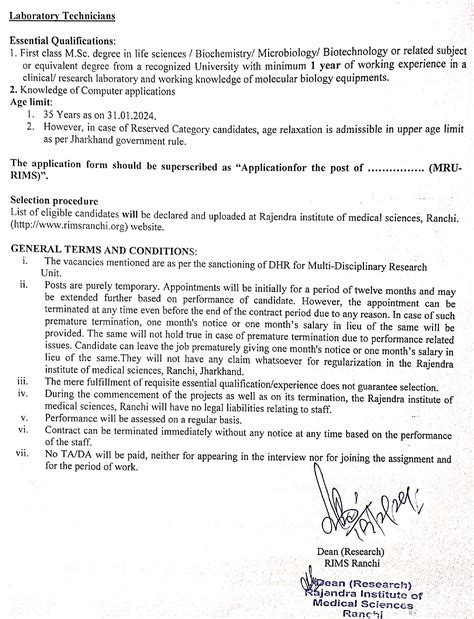 RIMS Ranchi Cytogenetics/Molecular Biology Scientist/Lab Technician ...