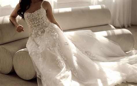 Romantic 3D Floral Wedding Dress with Square Neckline