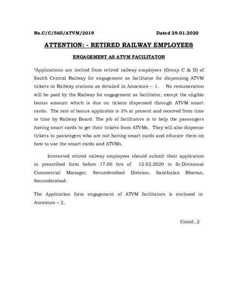 Fillable Online Appointment/Engagement of ATVM Facilitator at different ...