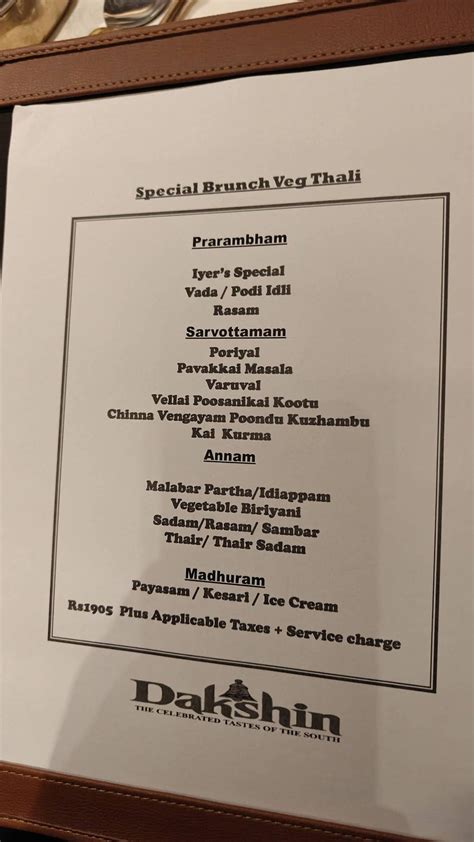 Menu at Dakshin, Chennai, New no 552