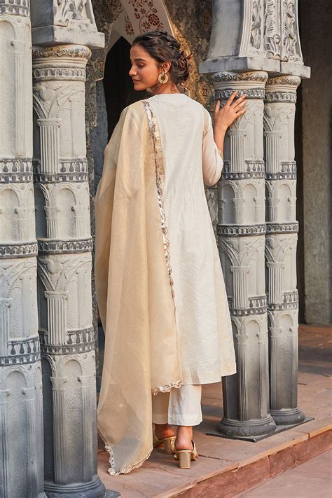Off-white Yard-dyed A-Line & Palazzo Suit Set at Biba India