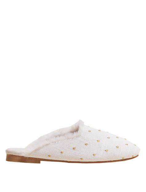 Buy Embroidered Faux Fur Lined Mule Slippers at Marks & Spencer