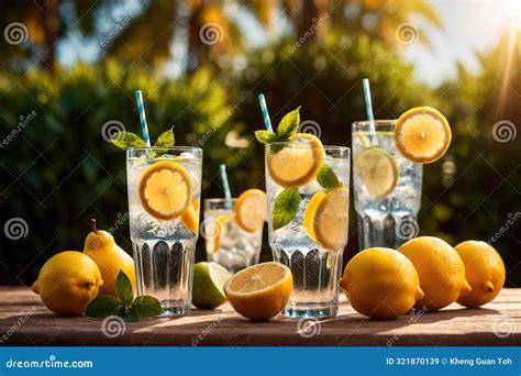 Fancy Lemonade Mocktail Juice Drink With Fresh Citrus Lemons Stock ...