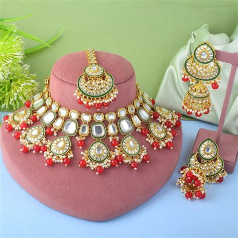 Elegant Red Color Kundan Necklace Set For Traditional Wedding Wear ...