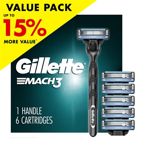 Gillette Mach3 Men's Razor and 6 Cartridge Refills Value Pack, Blue ...