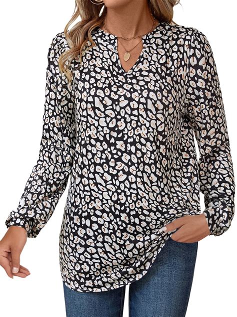 UVN Floral Print Blouses for Women V Neck Long Sleeve Shirts Boho ...