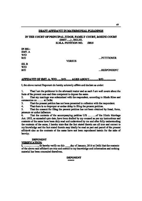 Affidavit Example 2: Matrimonial Pleadings in Family Court - Studocu