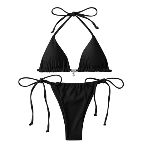 Hvot&aat Women Solid Color Bikini Two Piece Sexy Halter String Triangle ...