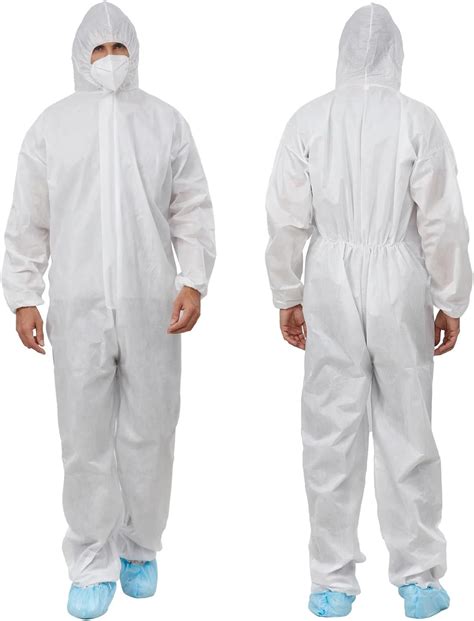 Greenour Hazmat Suits Pack of 12 Disposable Coveralls with Hood Breathable White SMS Painters ...