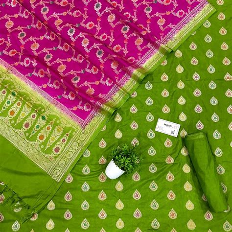 Pista and Pink Zari Katan Silk Banarasi Suit – Mohsin Textiles