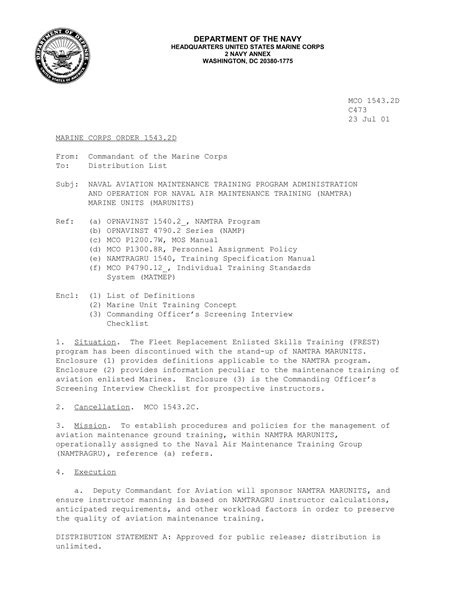 MCO 1543.2D C473 23 Jul 01 MARINE CORPS ORDER 1543.2D
