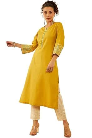 Buy Soch Womens Mustard Silk Blend Embroidered Kurta Set with Thread ...