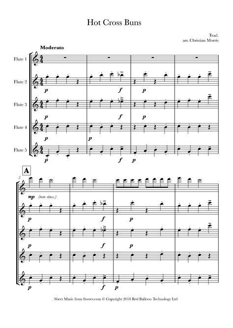 Hot Cross Buns (Variations On) Sheet music for Flute Choir - 8notes.com