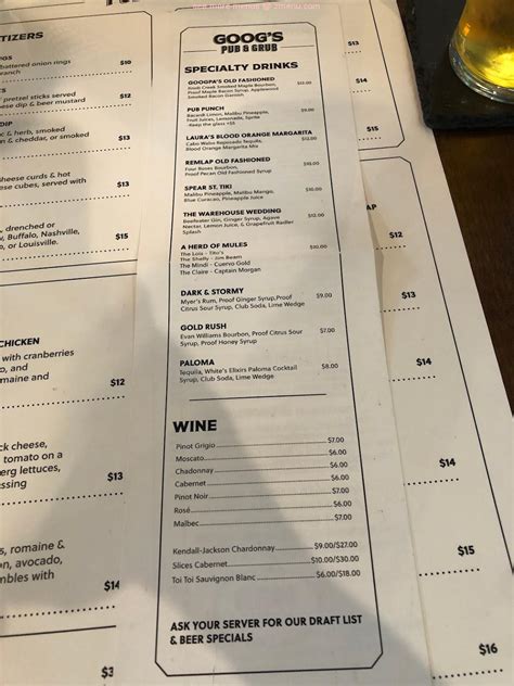 Online Menu of Goog's Pub & Grub Restaurant, Holland, Michigan, 49423 ...