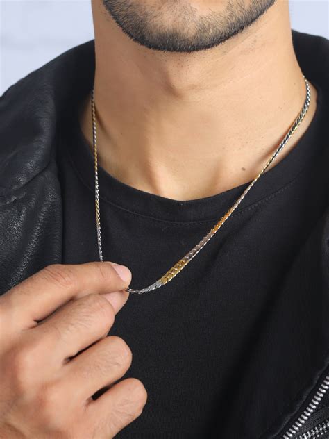 Bold by Priyaasi Gold & Silver Dual-Toned Link Chain Necklace for Men