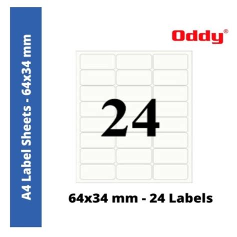 Oddy Label Sheet - 24 Label Format - 64*34mm - 10 Sheets