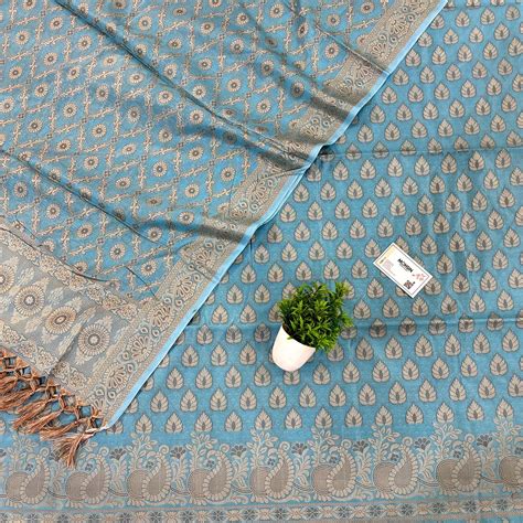 Firozi Kacchi Carry Patta Cotton Silk Banarasi Suit – Mohsin Textiles