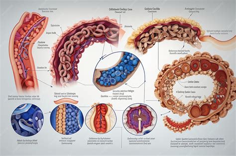 Premium Photo | Medical illustration of the different stages of colon cancer