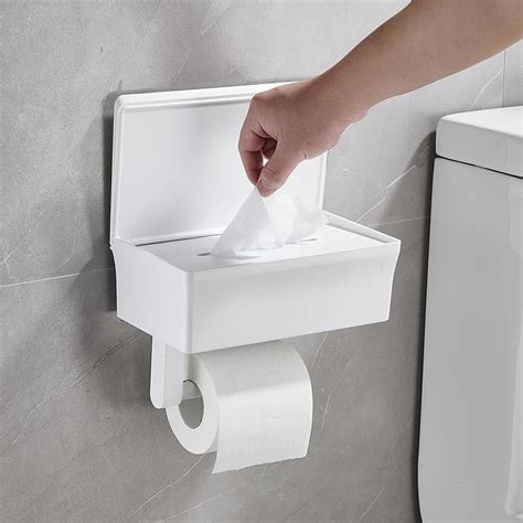 Toilet Paper Holder with Shelf and Storage,Self Adhesive Toilet Paper ...