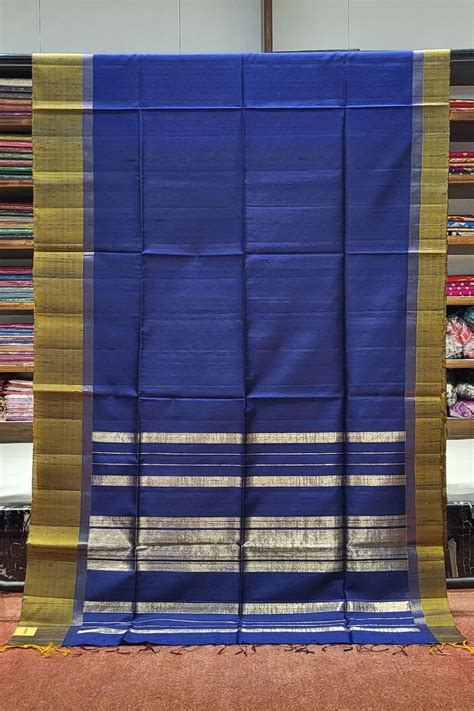 Buy Royal Blue Matka Silk Saree with Golden Border - Sundari