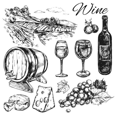 Wine vineyard set | Free Vector