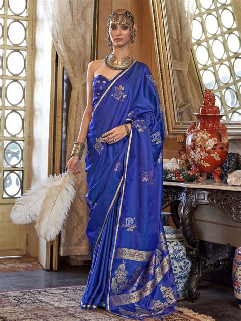Majestic Pure Satin Handloom Weaving Silk Saree with Floral Motifs - R