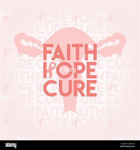 Uterine Cancer Awareness Month illustration. Peach cancer ribbon with faith, hope, cure phrase ...